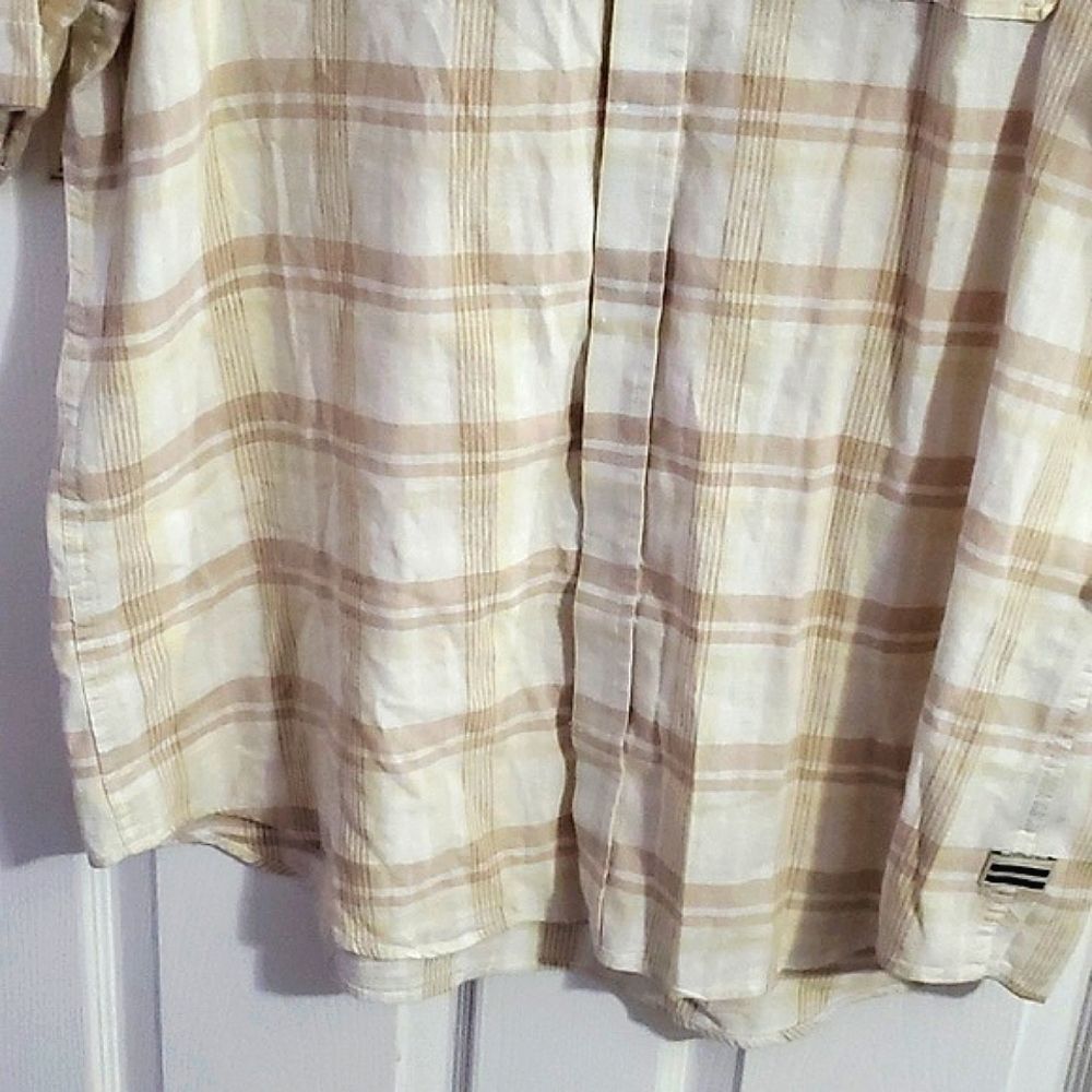 Sean John White & Tan Windowpane Plaid Button Up Shirt Linen Blend Nautical 3XL - Picture 5 of 9
